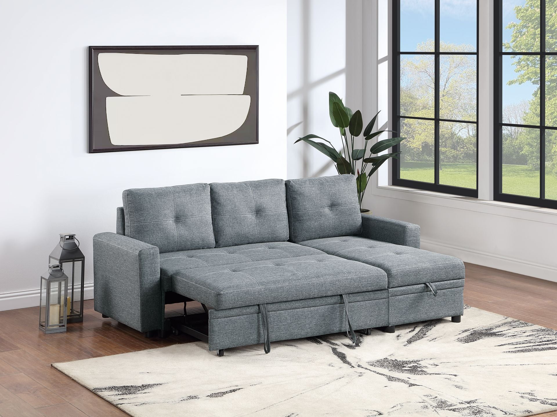 Convertible Sofa (Black Graypolyfiber (Linen-Like Fabric)) - F8536