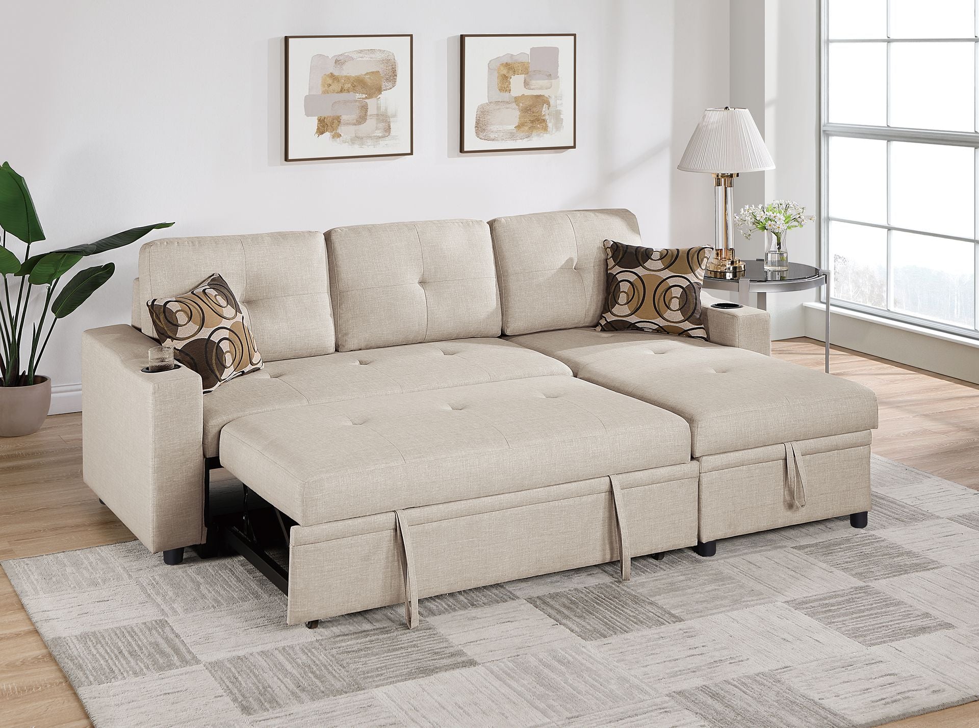 Convertible Sofa (Ash Beigedorris Fabric) - F8538