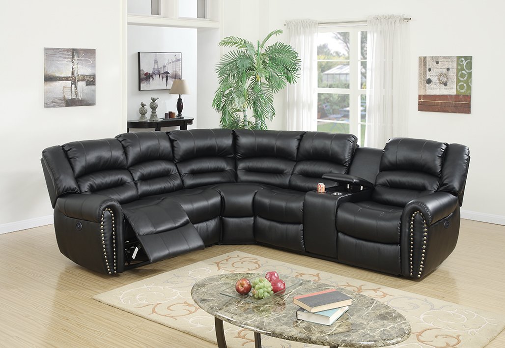 3-Piece Reclining Sectional Set (Blackbonded Leather) - F6743