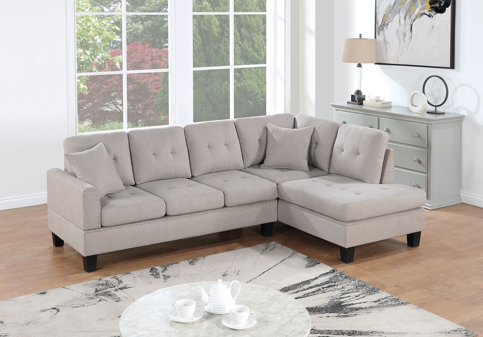 2-Piece Sectional Sofa (Mushroom Material: Tweeted-Like Velvettweeted-Like Velvet) - F8885