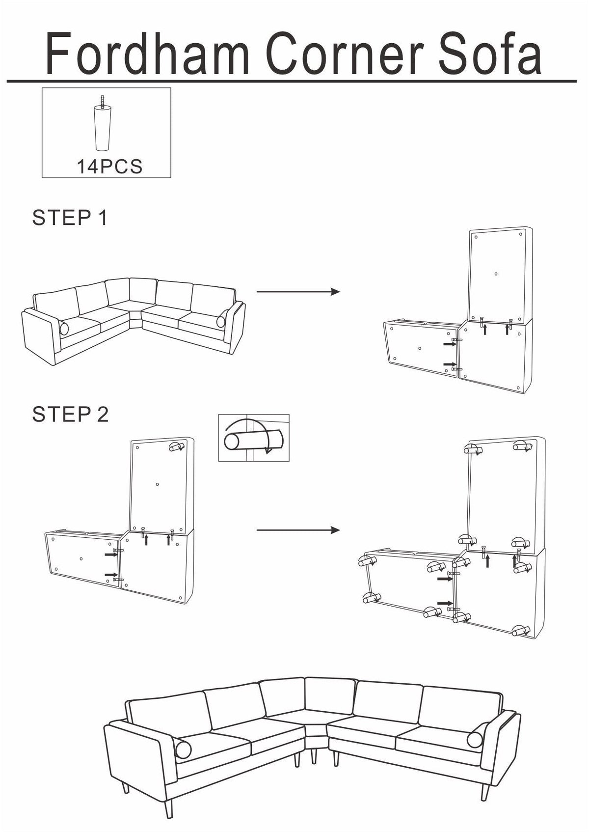 Fordham Symmetrical Corner Sofa (Dark Grey Fabric)