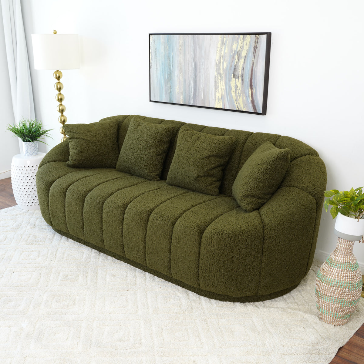 Forrester Sofa Modern Japandi Style Tight Back - (Green Boucle)