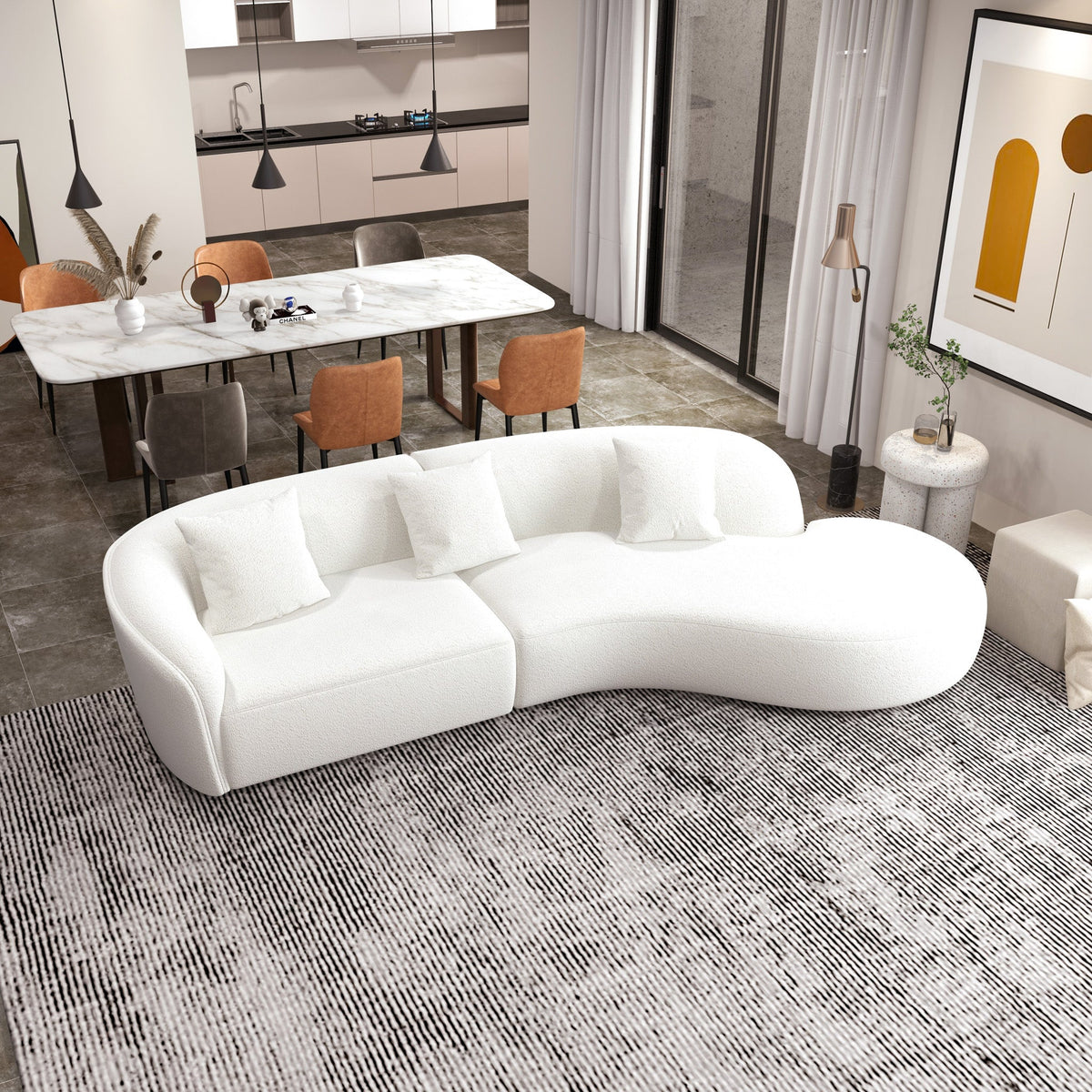 Galleria White Boucle Sectional Sofa Xl