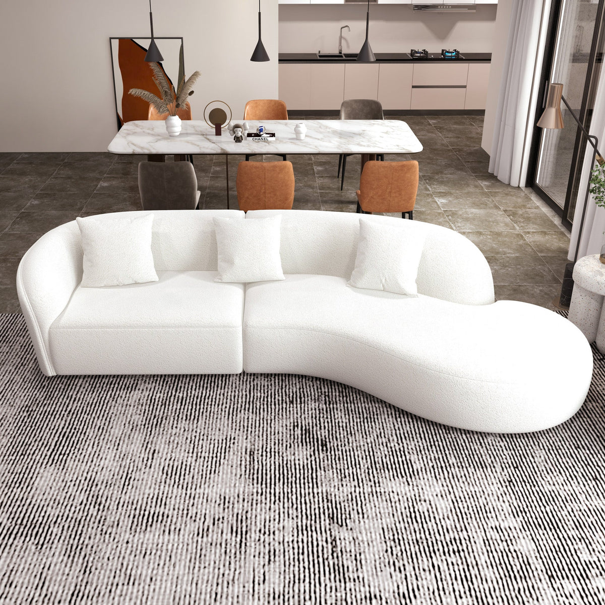 Galleria White Boucle Sectional Sofa Xl