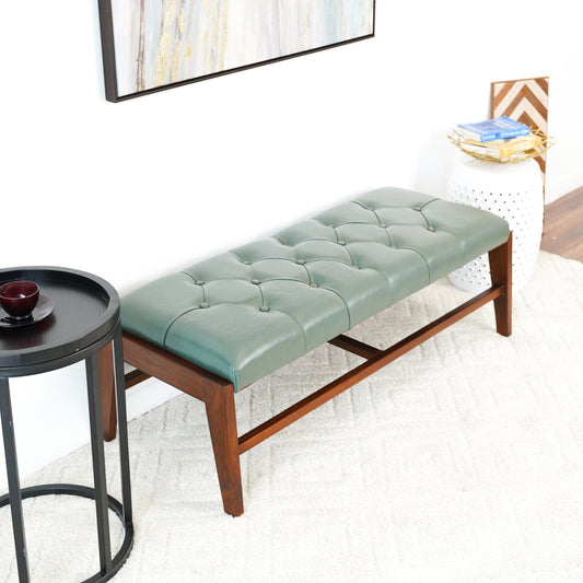 Hammond Green Leather Bench With Buttons