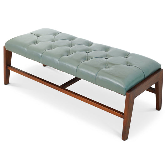 Hammond Green Leather Bench With Buttons