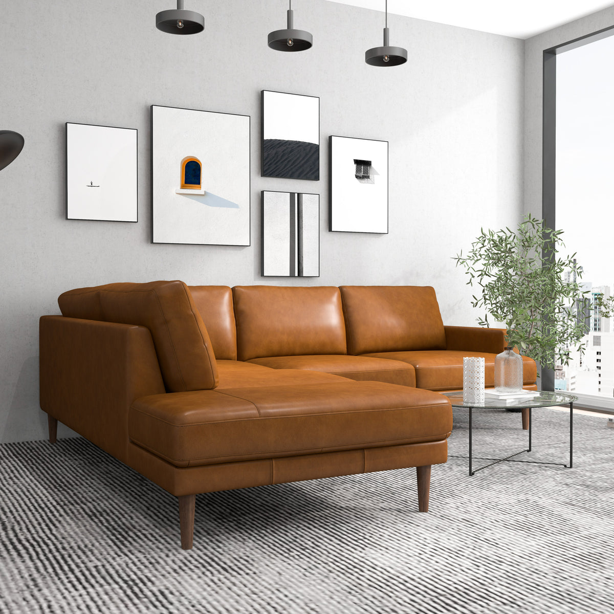 Harmony Tan Leather Sectional Sofa - Left Facing Chaise