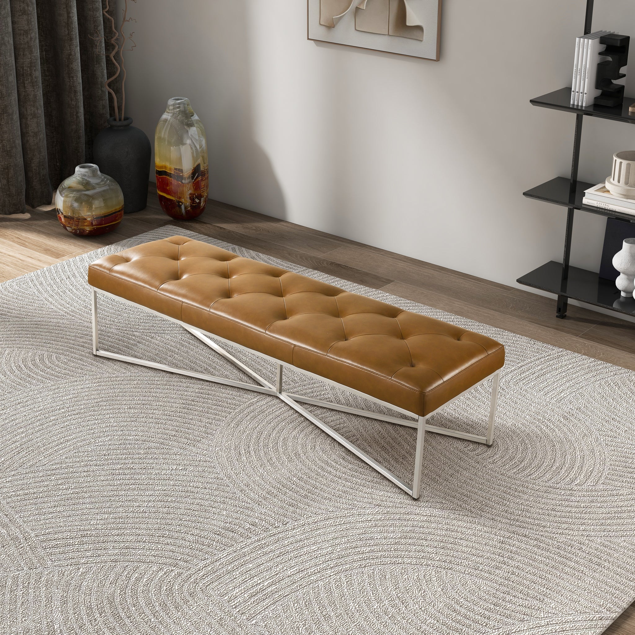 Harper Tan Genuine Leather Bench