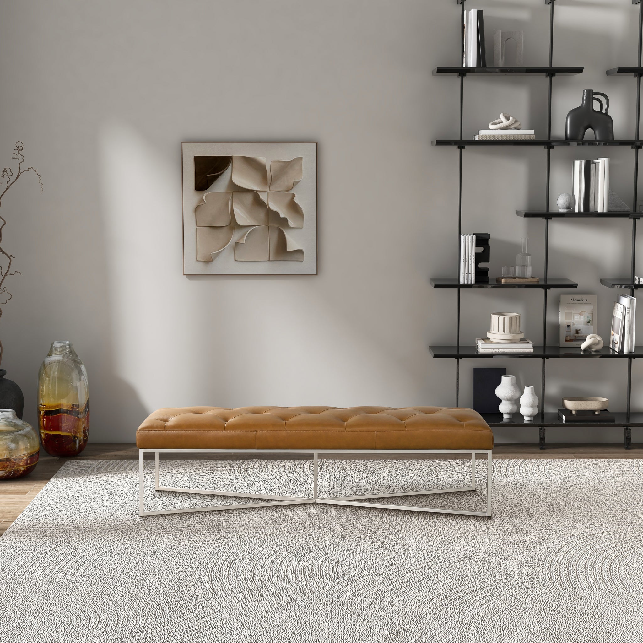 Harper Tan Genuine Leather Bench