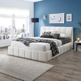 Hilar White Boucle Platform Bed Queen Size