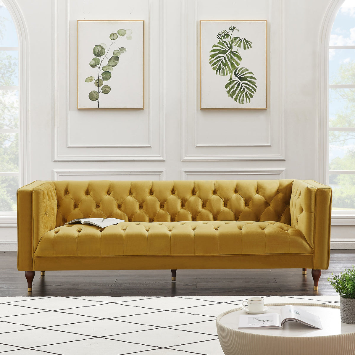 Houston Modern Sofa (Dark Yellow - Velvet)