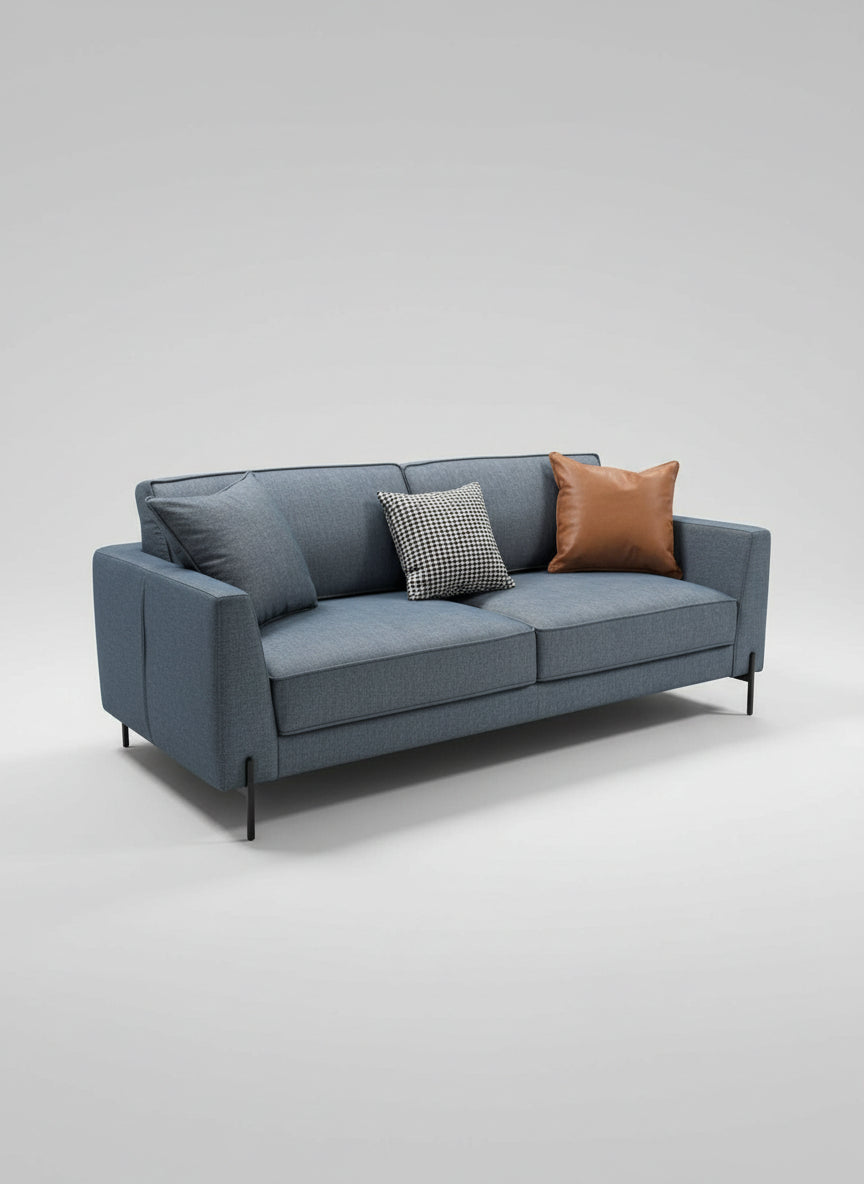 Enza Home Dante 2-Seater Metal & Polyester Fabric Sofa in BlueBlack