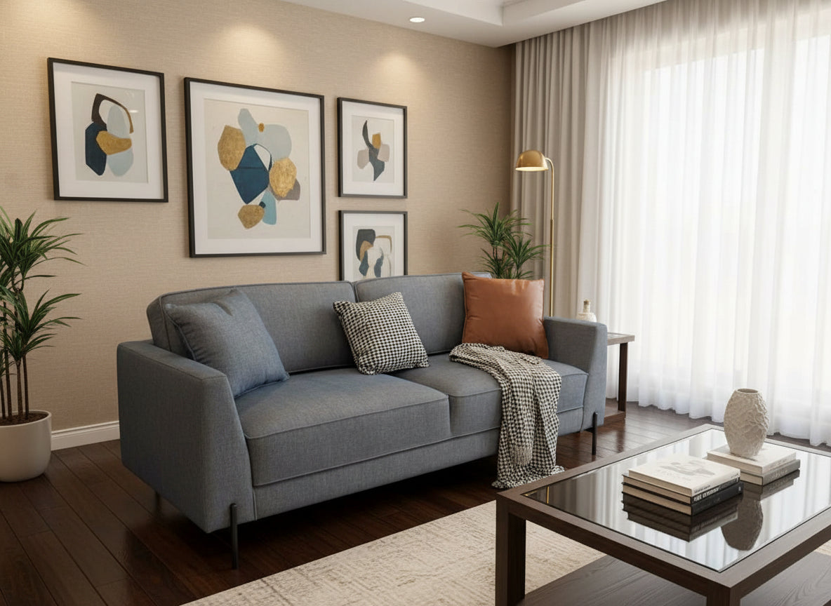 Enza Home Dante 2-Seater Metal & Polyester Fabric Sofa in BlueBlack