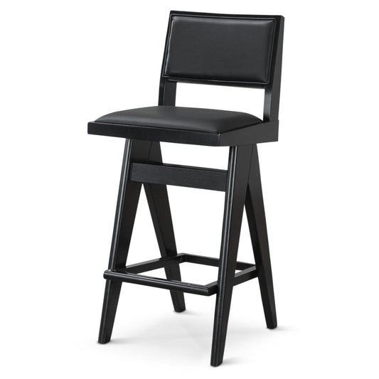 Kora Black Leather Bar Stool