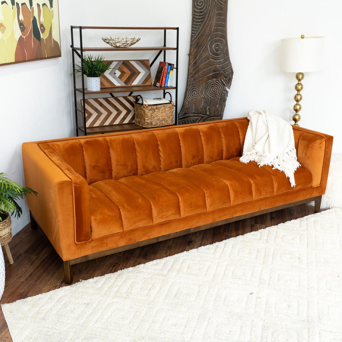 Jersey Orange Velvet Sofa