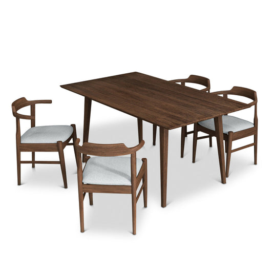 Alpine (Large - Walnut) Dining Set With 4 Sterling (Grey) Dining Chairs