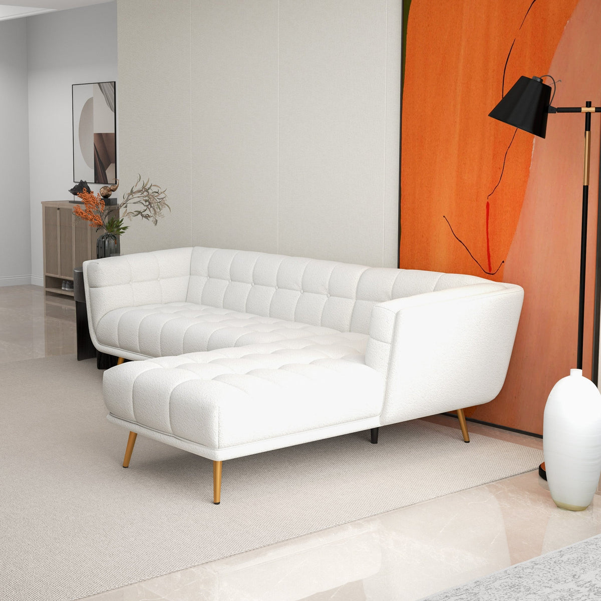 Kano L Shape Sectional Cream Boucle Sofa (Right Facing Chaise)