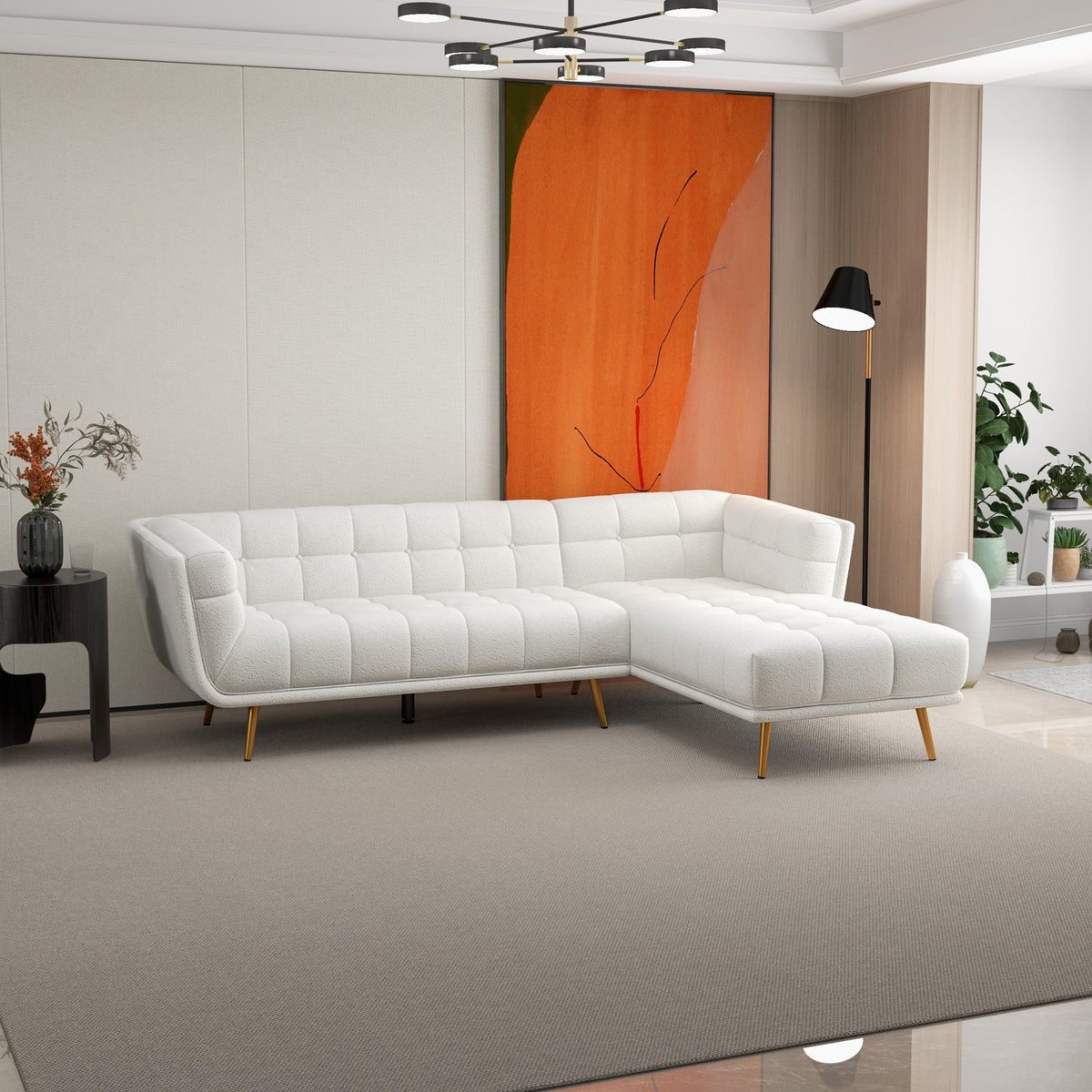 Kano L Shape Sectional Cream Boucle Sofa (Right Facing Chaise)