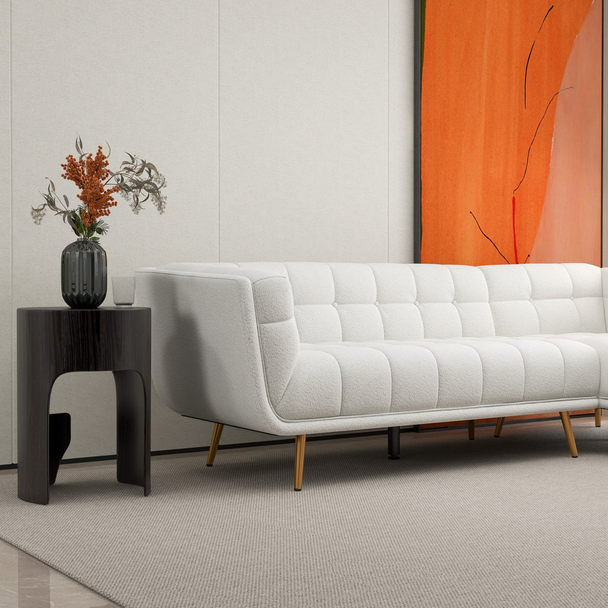 Kano L Shape Sectional Cream Boucle Sofa (Right Facing Chaise)