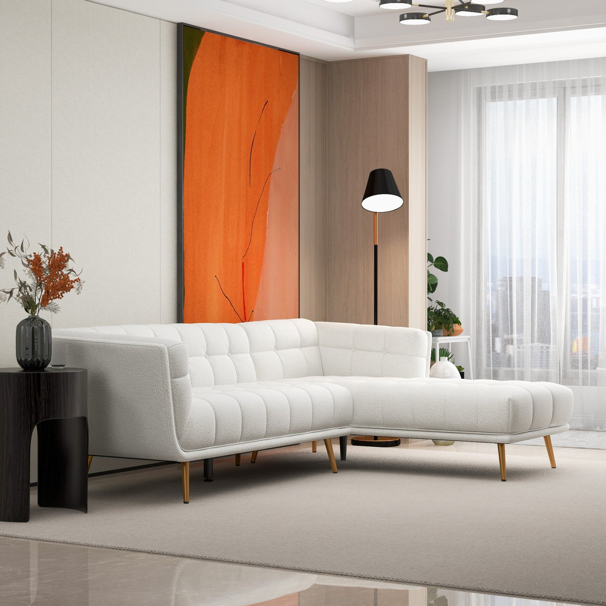 Kano L Shape Sectional Cream Boucle Sofa (Right Facing Chaise)