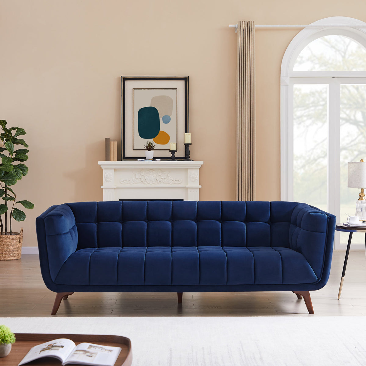 Kano Large Navy Blue Velvet Sofa