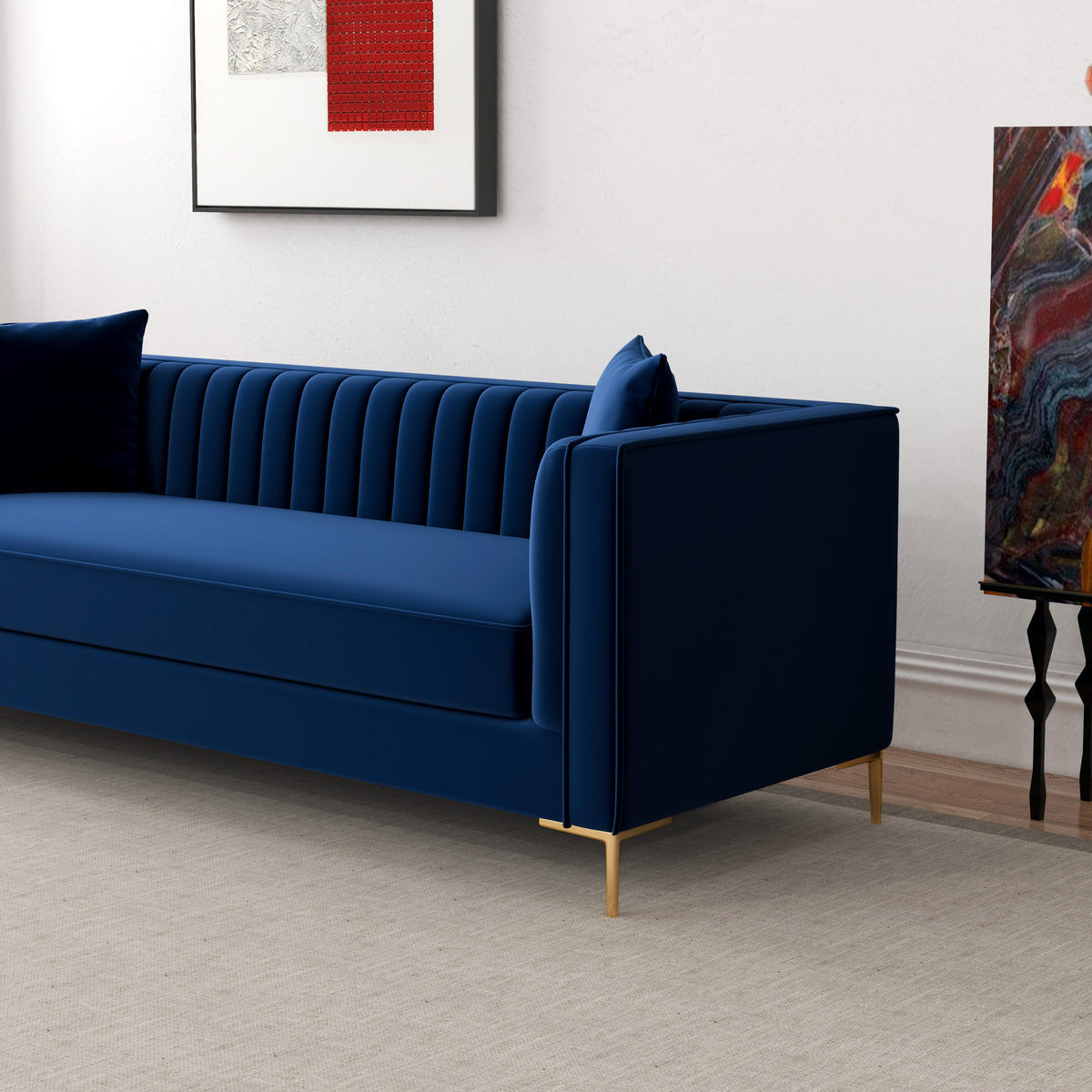 Kendra Sofa 91" (Dark Blue Velvet)