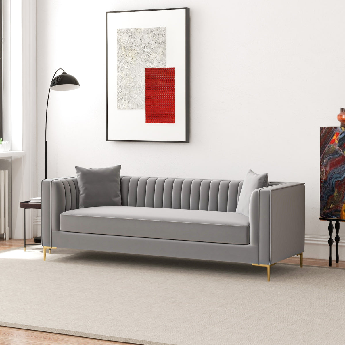 Kendra Sofa 91" (Light Grey Velvet)