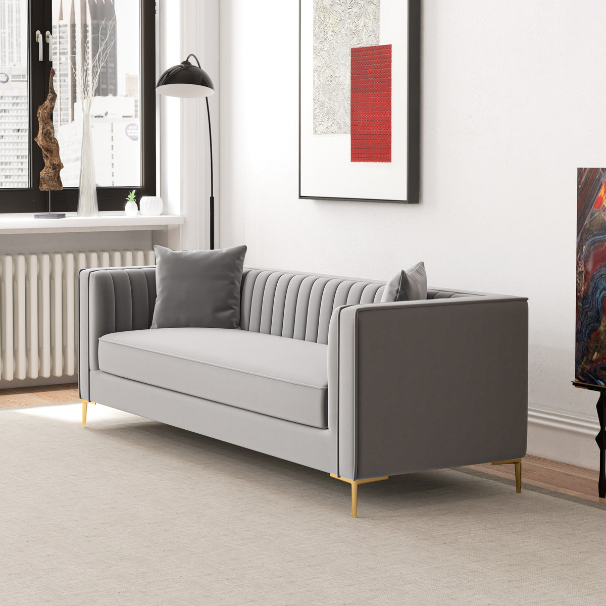 Kendra Sofa 91" (Light Grey Velvet)