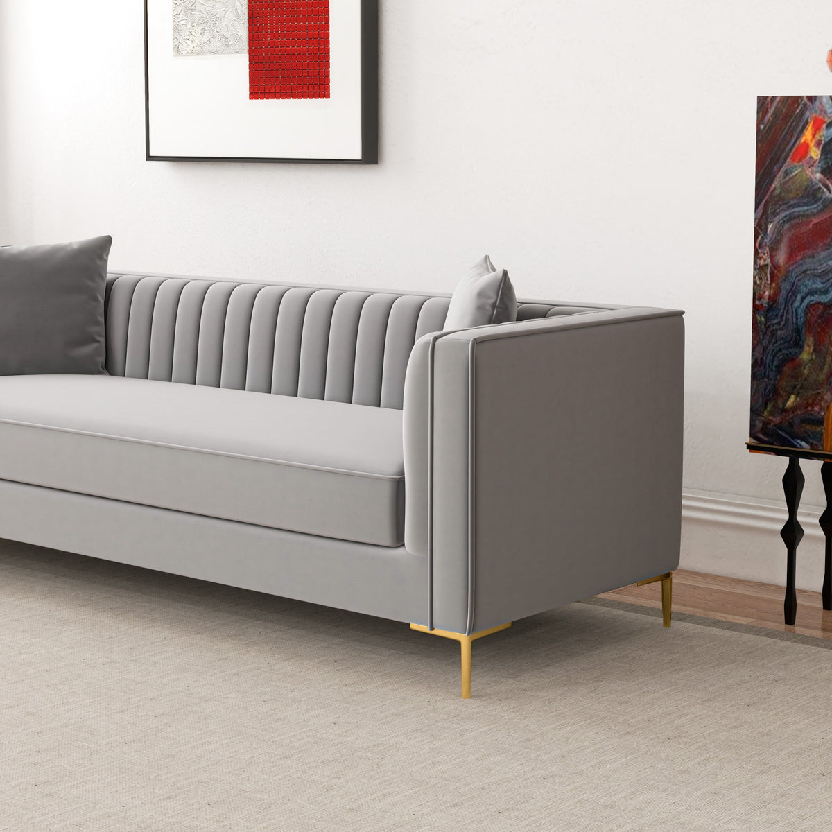 Kendra Sofa 91" (Light Grey Velvet)