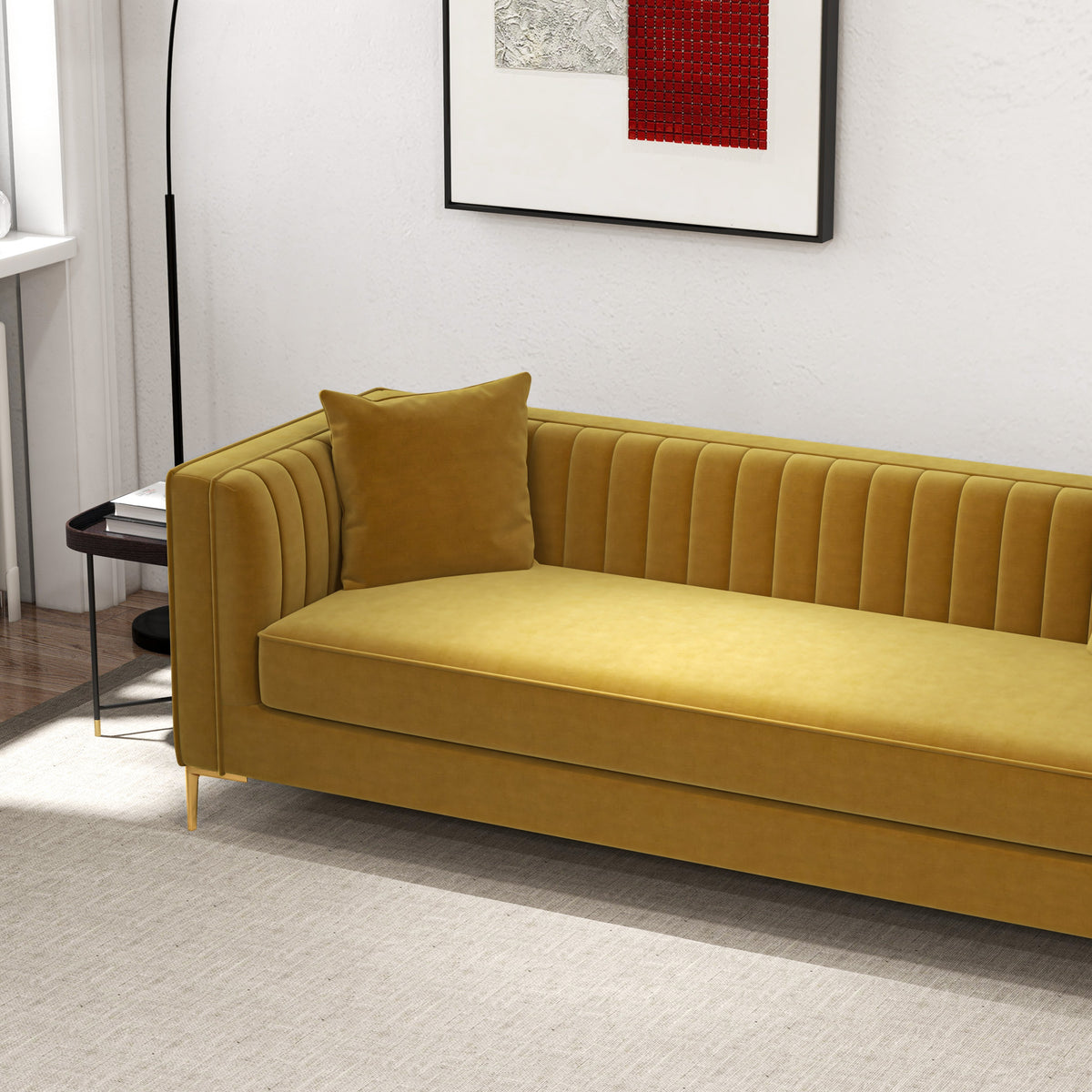 Kendra Sofa 91" (Yellow Mustard Velvet)