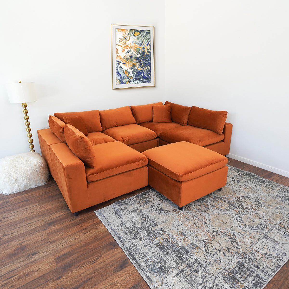 Laurel Modular Sofa (Burnt Orange Velvet)