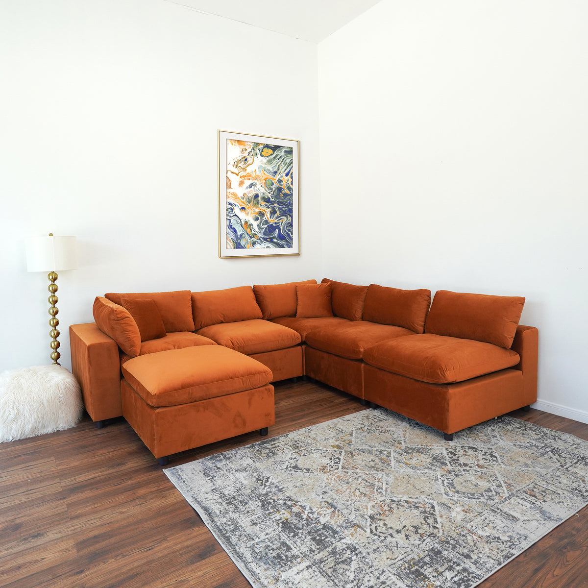 Laurel Modular Sofa (Burnt Orange Velvet)