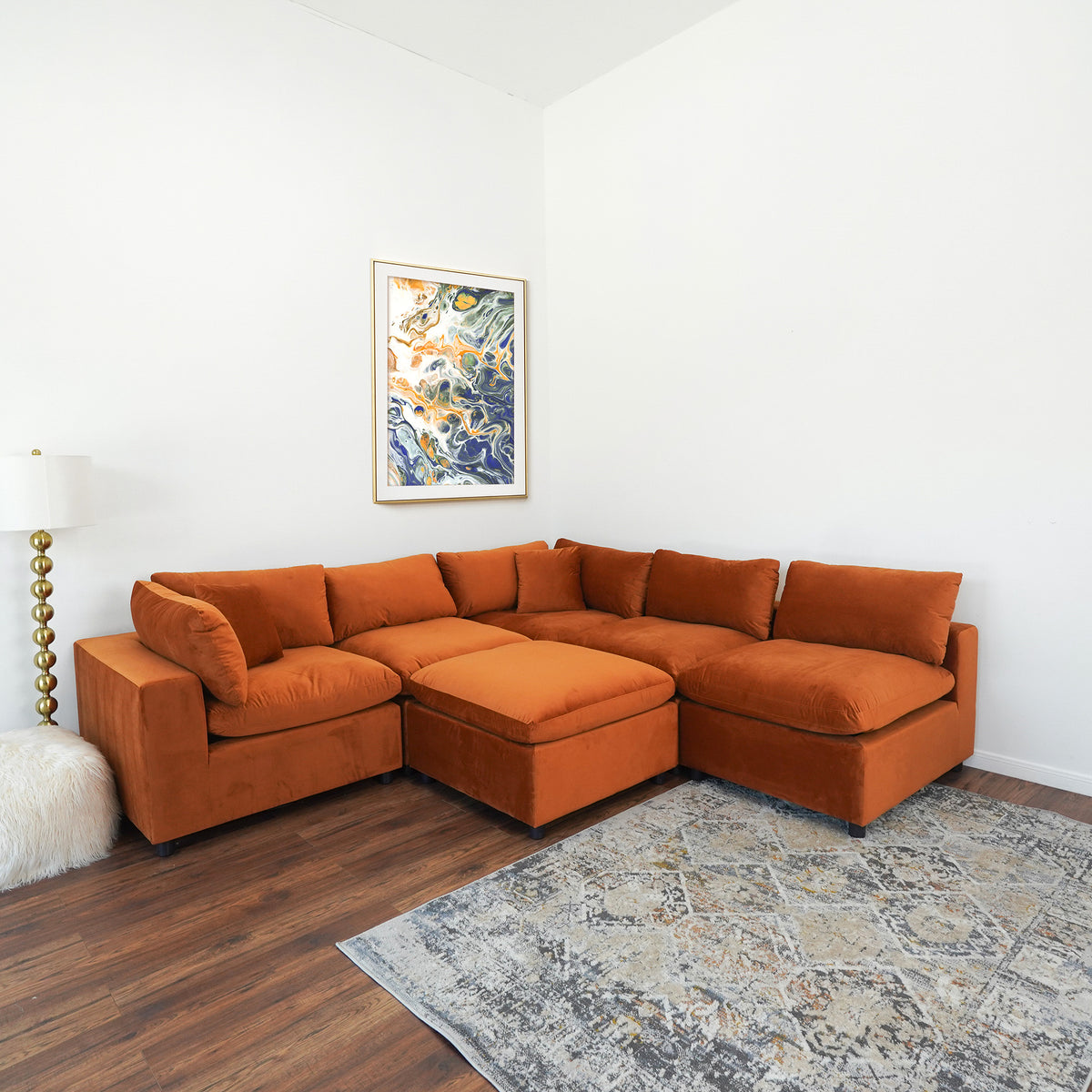 Laurel Modular Sofa (Burnt Orange Velvet)