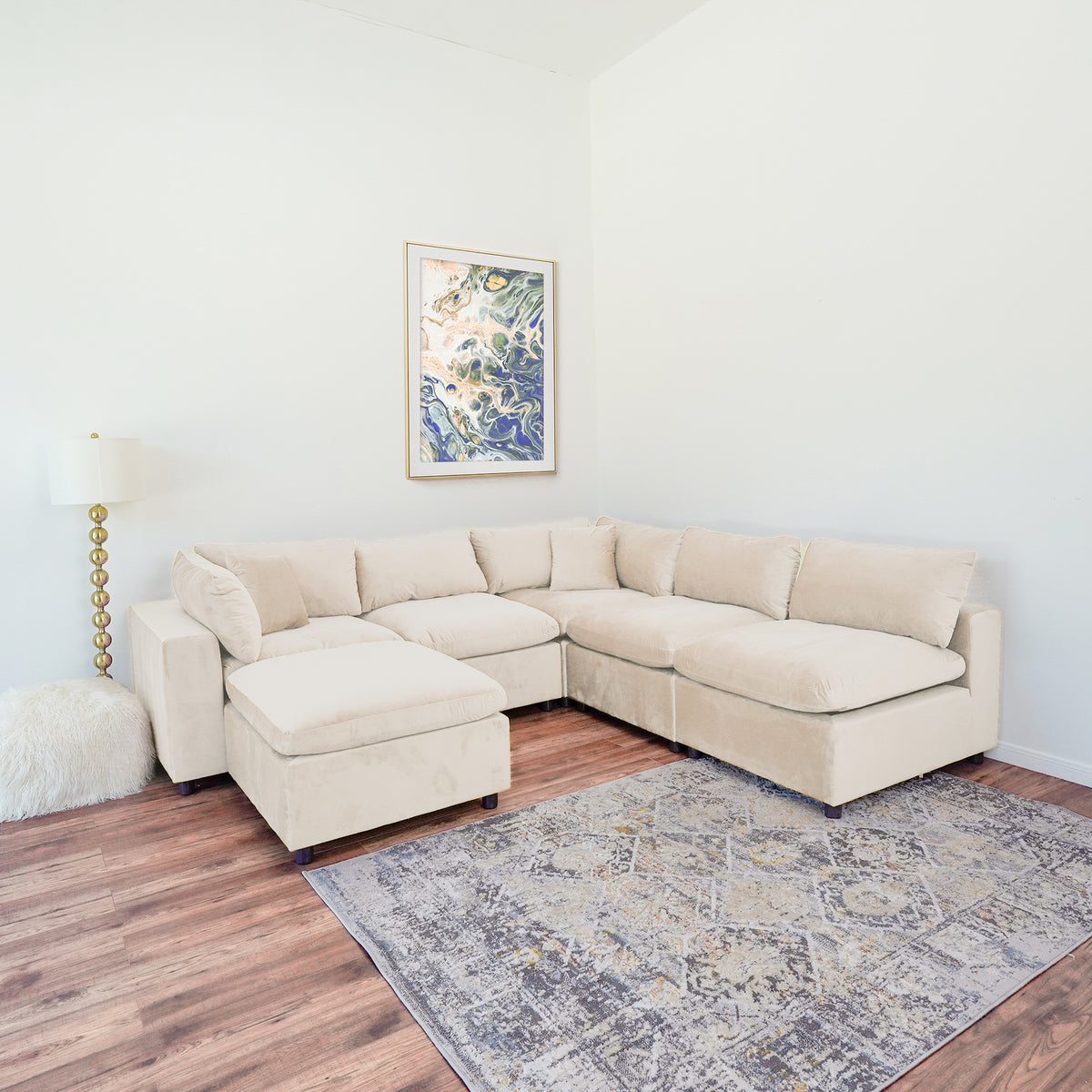 Laurel Modular Sofa (Ivory Velvet)