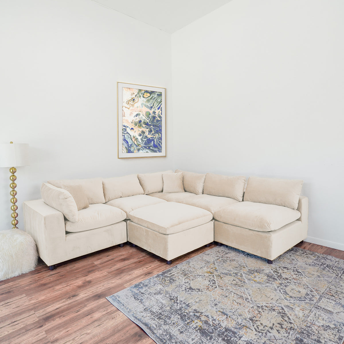 Laurel Modular Sofa (Ivory Velvet)