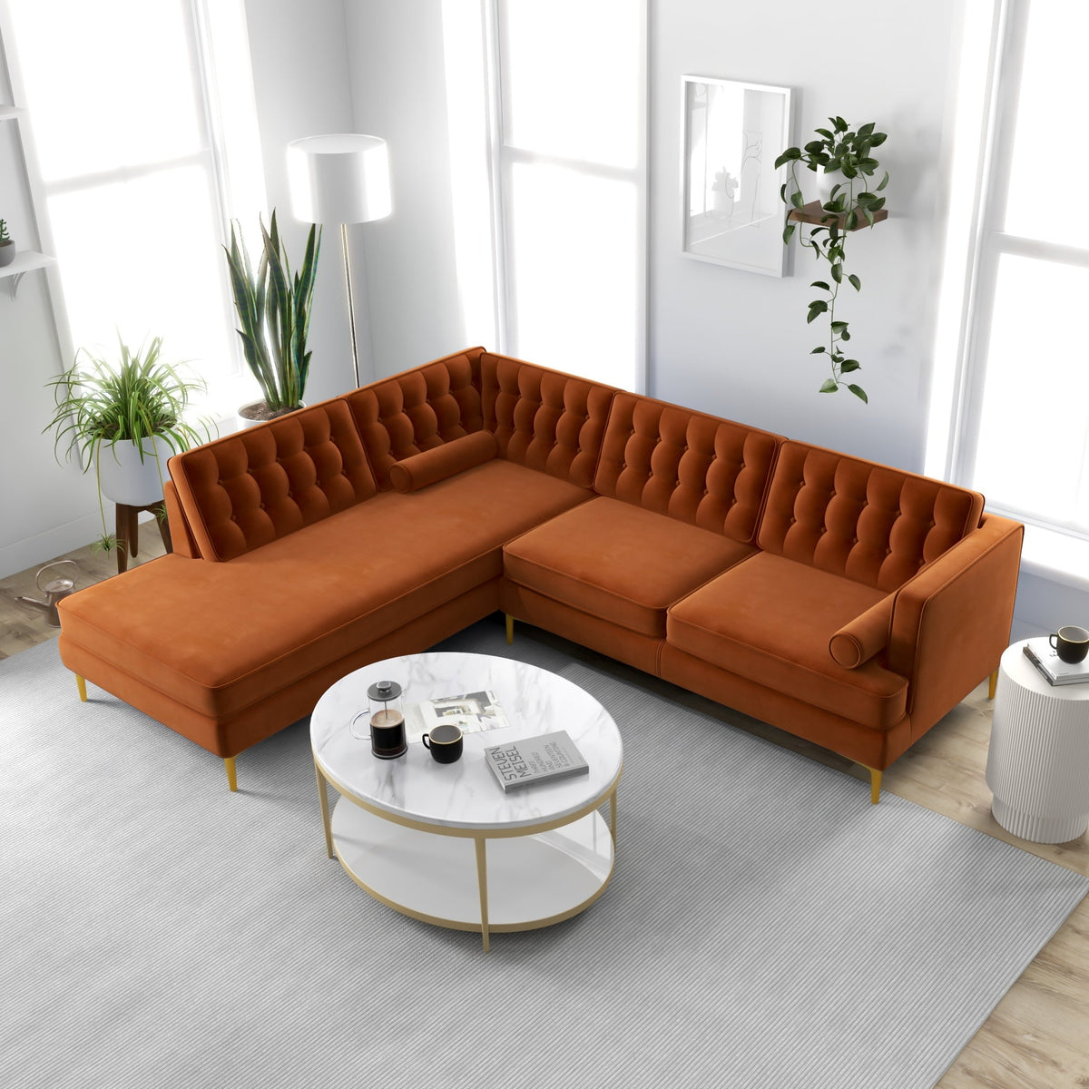 Caleb Sectional Sofa (Burnt Orange Velvet) Left Chaise