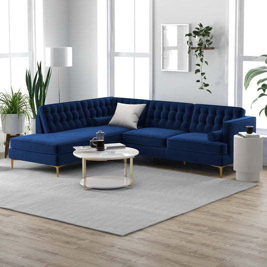 Caleb Sectional Sofa (Blue Velvet) Left Chaise