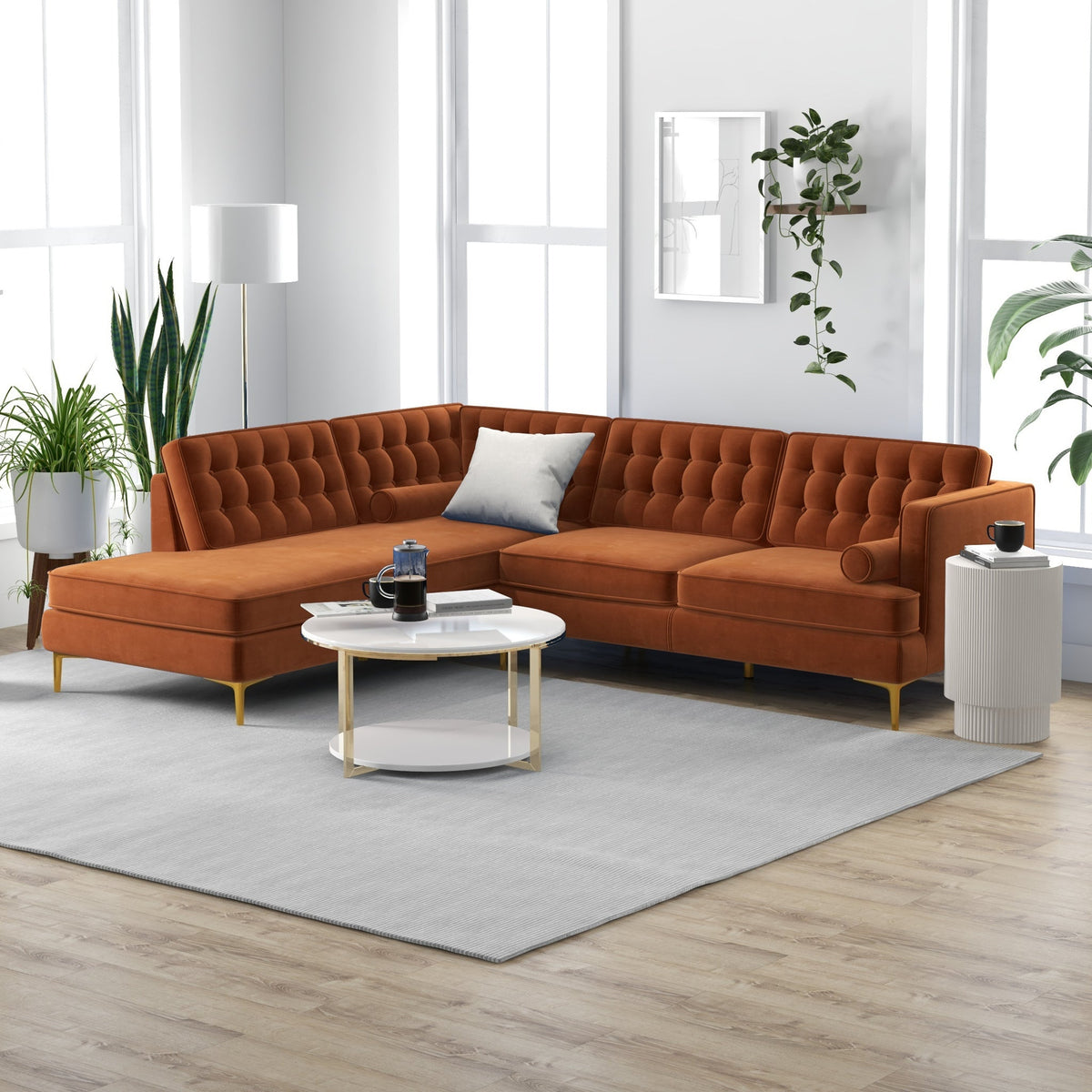 Caleb Sectional Sofa (Burnt Orange Velvet) Left Chaise