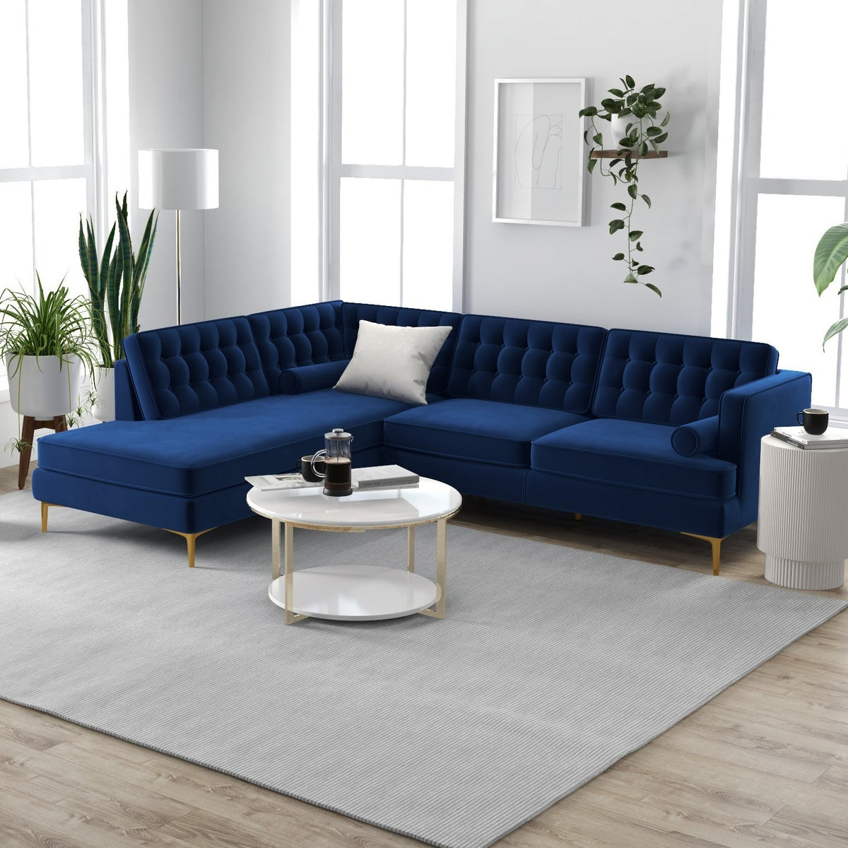 Caleb Sectional Sofa (Blue Velvet) Left Chaise