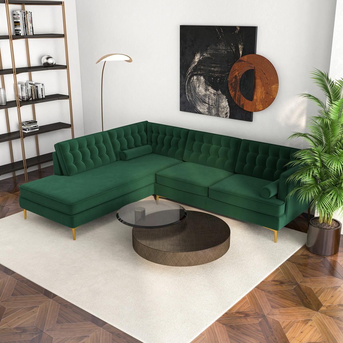 Caleb Sectional Sofa Green Velvet Left Chaise