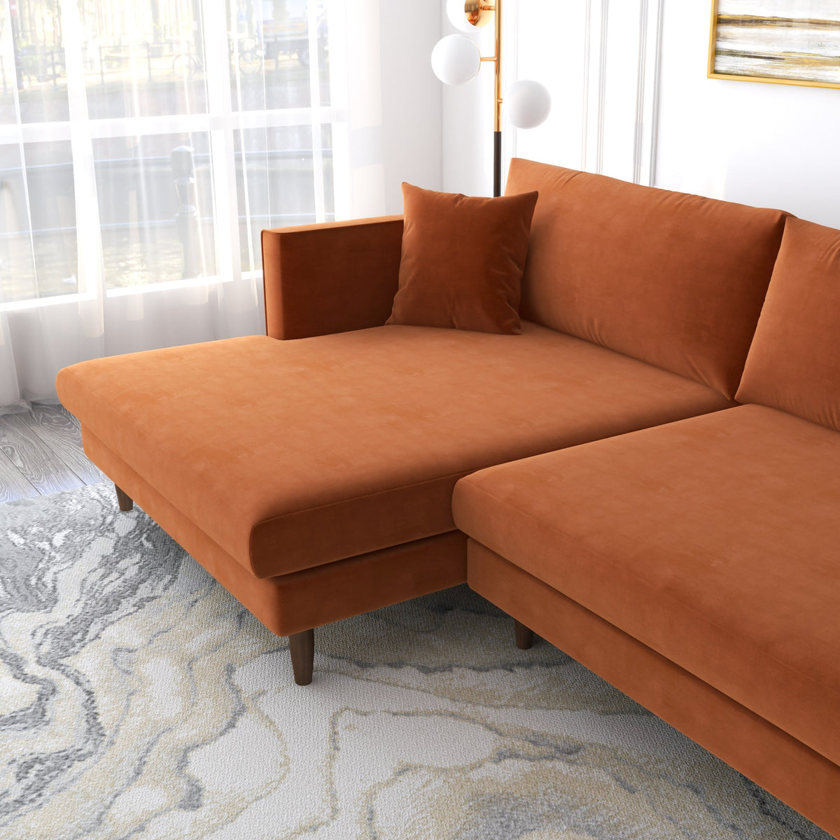 Delano Sectional Sofa (Burnt Orange Velvet - Left Facing Chaise)