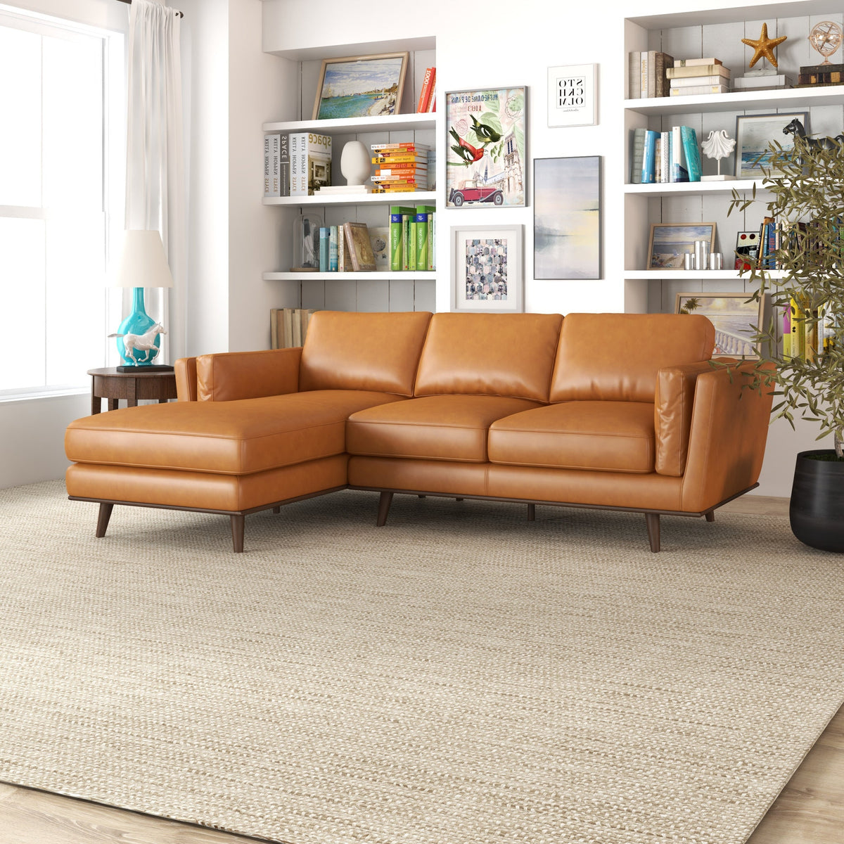 Ferre Leather Sectional Left Facing Chaise