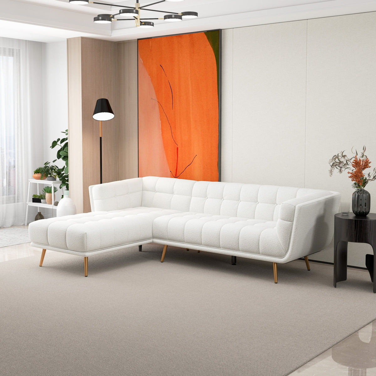 Kano L Shape Sectional Cream Boucle Sofa (Left Facing Chaise)