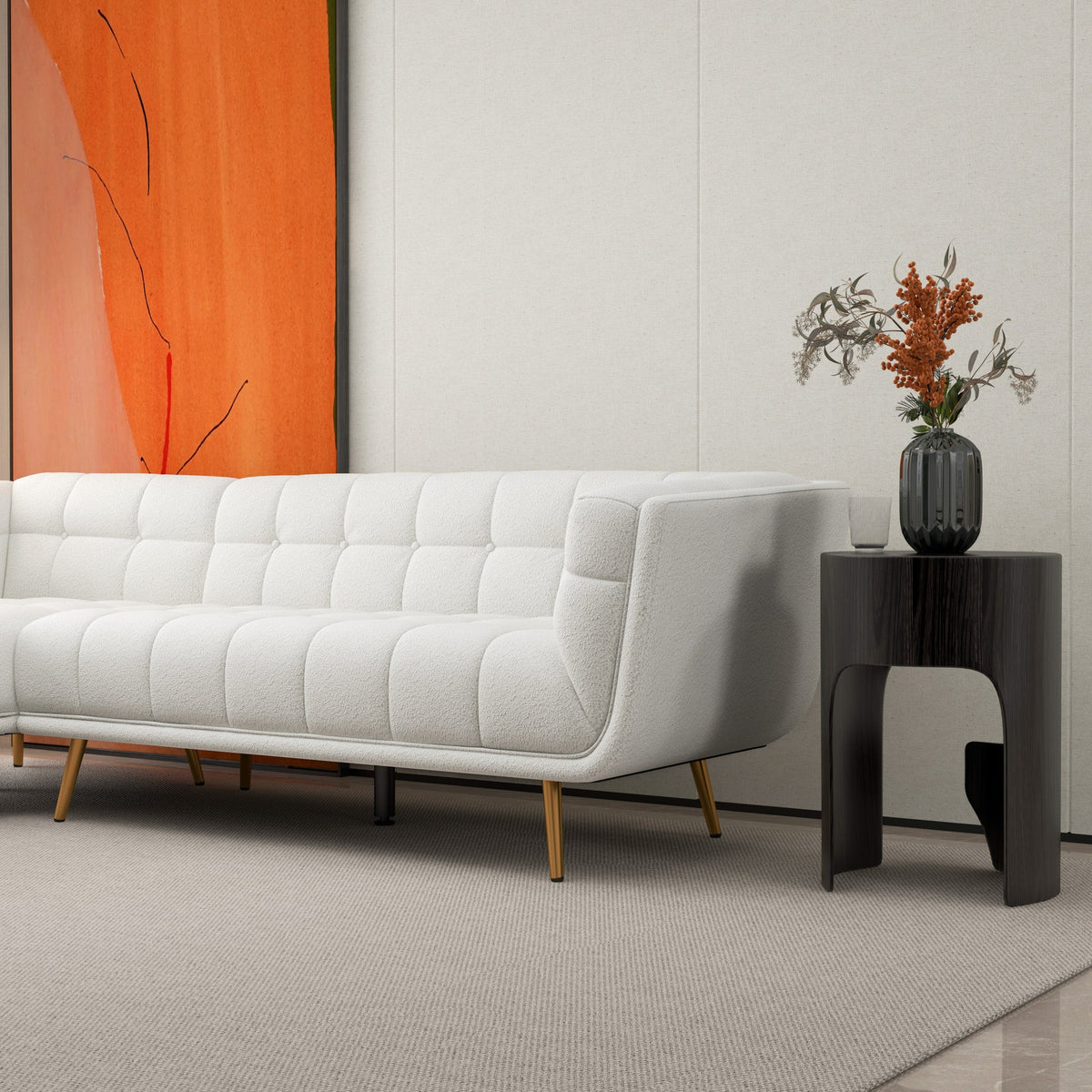 Kano L Shape Sectional Cream Boucle Sofa (Left Facing Chaise)