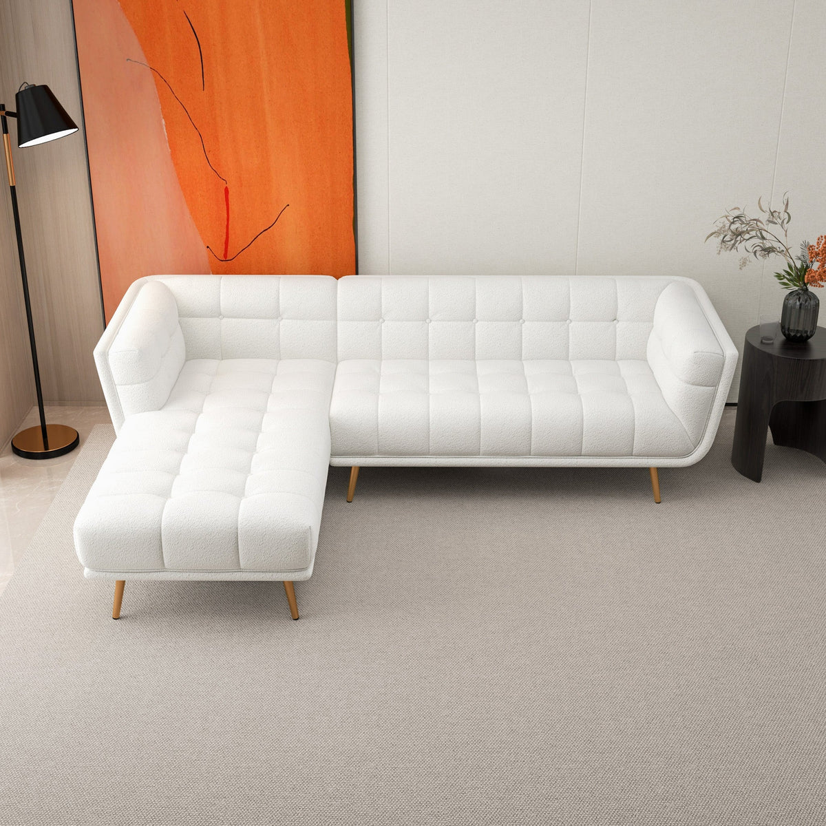 Kano L Shape Sectional Cream Boucle Sofa (Left Facing Chaise)