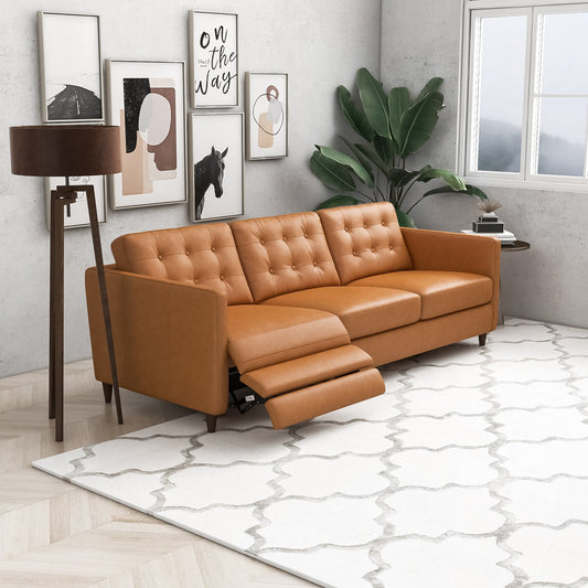 Louis Leather Electric Reclining Sofa (Tan - Left Recliner)