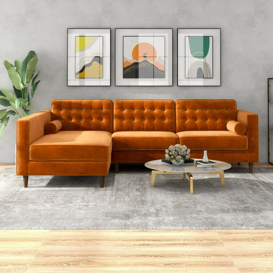 Olson Sectional Sofa Burnt Orange Velvet Left Chaise