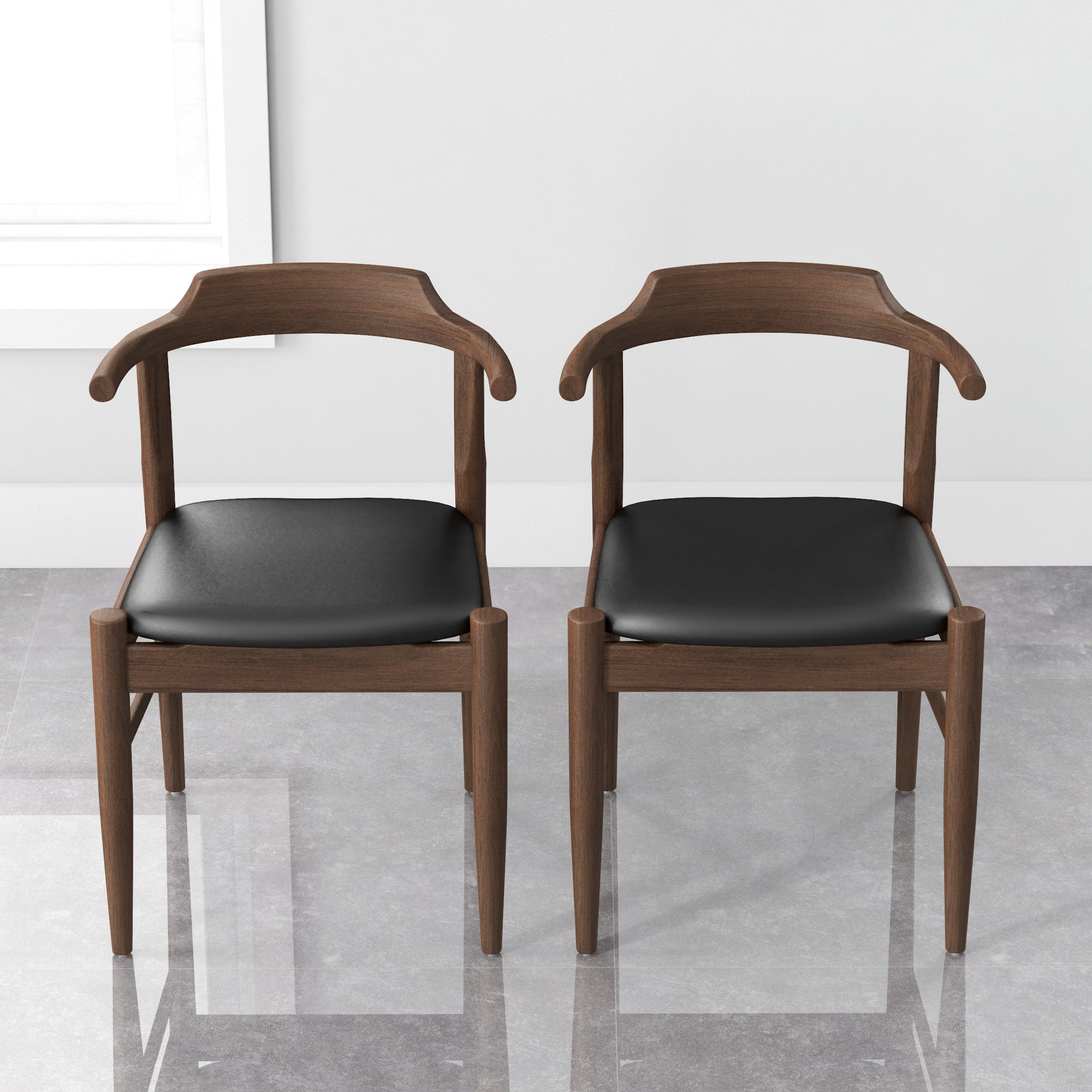 Leon Mid-Century Modern Black Vegan Leather Dining Chair (Set of 2)