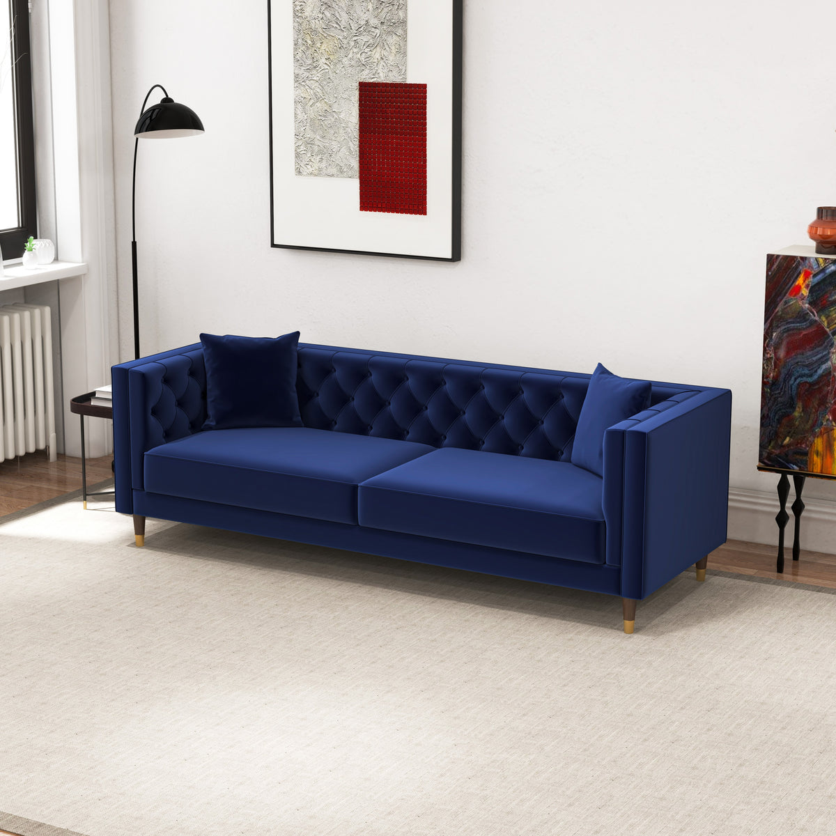 Lewis Dark Blue Velvet Sofa