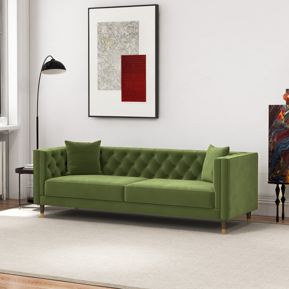 Lewis Olive Green Velvet Sofa